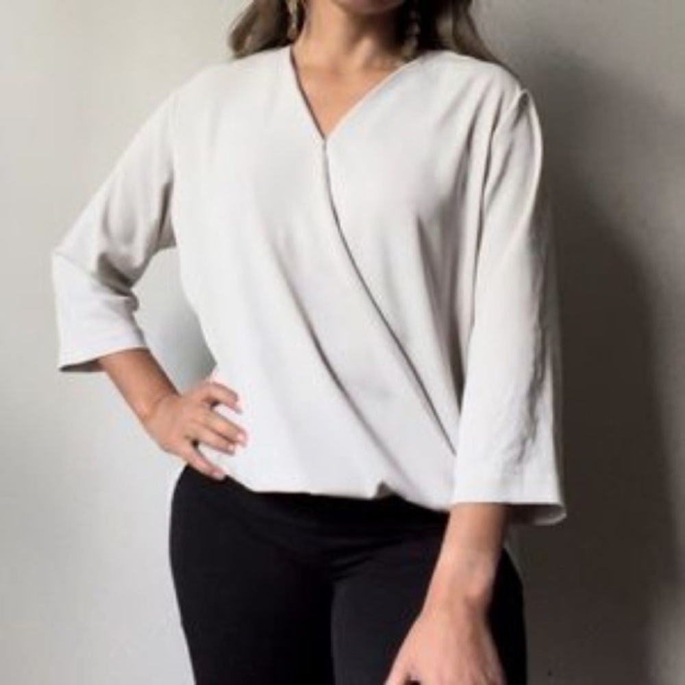 Prologue Cream Wrap-Front V-Neck Blouse